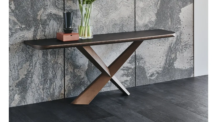 Consolle con piano in legno massello e acciaio Terminal Wood-C di Cattelan Italia