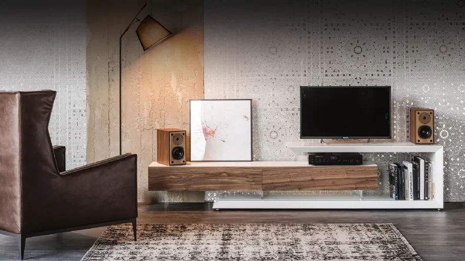 Mobile Porta Tv Link reversibile e adattabile in lunghezza in Noce Canaletto di Cattelan Italia