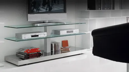 Mobile Porta Tv con ripiani in cristallo e struttura in alluminio Play di Cattelan Italia