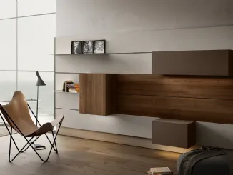 Mobile sospeso Living 01 in Noce e laccato opaco di Arredo3