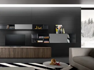 Parete Attrezzata Living 06 in laminato effetto legno e laccato Grigio opaco di Arredo3