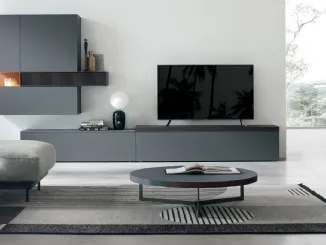 Parete Attrezzata Atlante UNIT AT134 in legno rovere carbone e rovere carbone cannetè di Tomasella