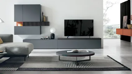 Parete Attrezzata Atlante UNIT AT134 in legno rovere carbone e rovere carbone cannetè di Tomasella