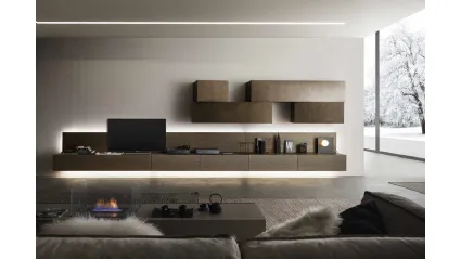 Parete Attrezzata InclinART 01 in legno e laccato metallico di Presotto