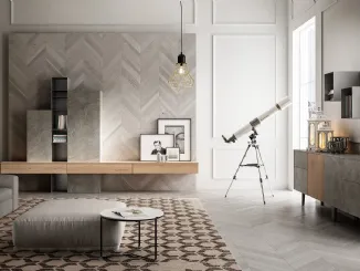 Parete Attrezzata Living 05 in Rovere e Pietra di Arredo3