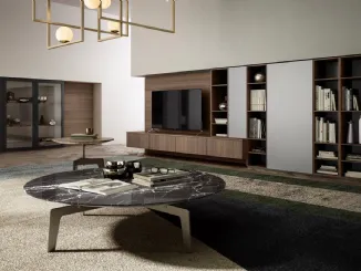 Parete Attrezzata Living 09 in legno, laccato opaco e vetro di Arredo3
