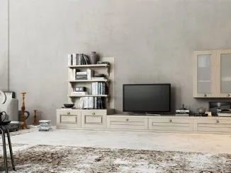 Parete Attrezzata Verona I in legno di frassino finitura decapè Juta di Arredo3