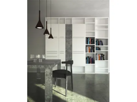Parete Attrezzata Base Domino IN3 19N in Rovere grigio e laccato opaco di Sangiacomo