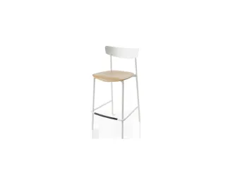 Sgabello Clip in metallo con seduta in legno di Connubia