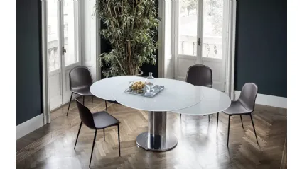 Sedia Seventy rivestita in cuoio con struttura in acciaio laccato di Bontempi