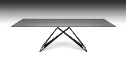 Tavolo con piano in cristallo verniciato graphite e gambe in acciaio Premier di Cattelan Italia