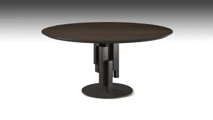 Tavolo con base in metallo e piano rotondo in legno Skyline Wood Round di Cattelan