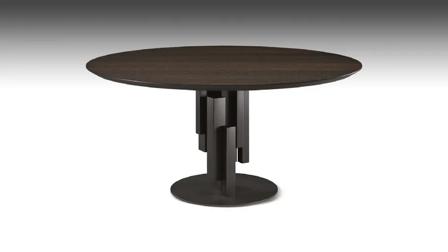 Tavolo con base in metallo e piano rotondo in legno Skyline Wood Round di Cattelan