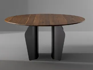 Tavolo rotondo Flame Wood con top in legno e base in metallo di Bonaldo