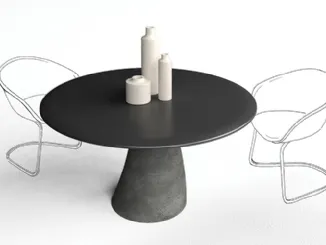 Tavolo tondo Malone con top in laccato Nero e base in cemento di Minotti Italia