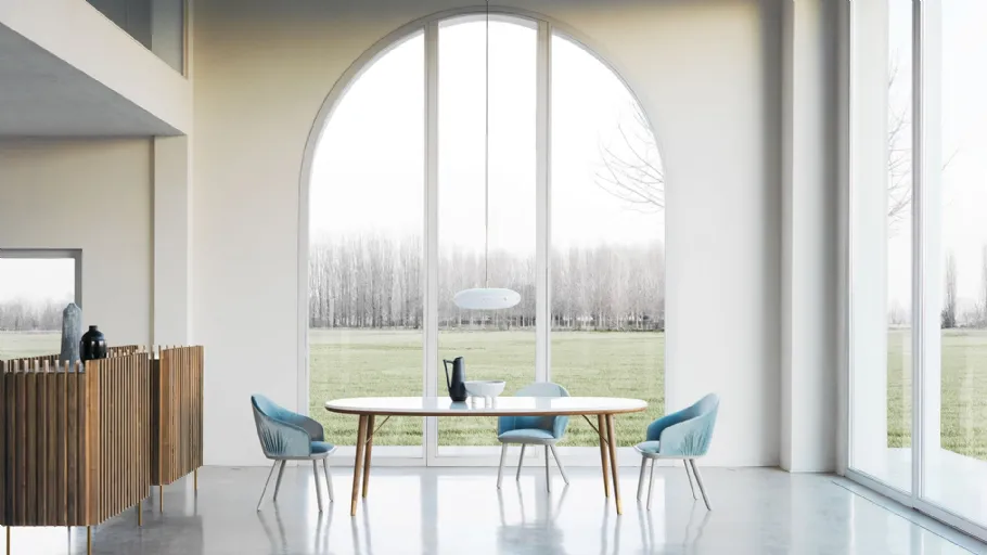 Tavolo ovale in vetro retrolaccato New Merge 01 di Presotto