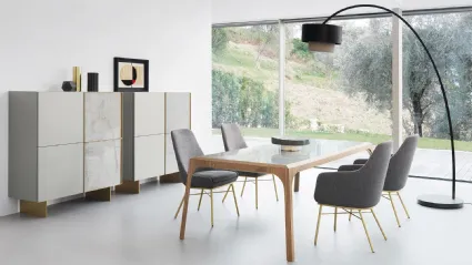 Tavolo rettangolare Relevé con top in ceramica e base in legno di Presotto
