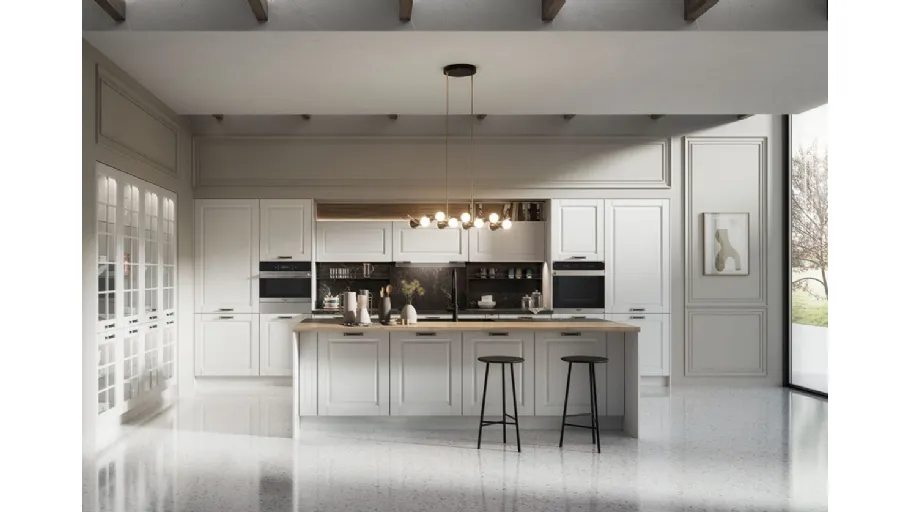 Cucina Classica Asolo in Frassino laccato a poro aperto Siberia e top in ceramica effetto marmo di Arredo3