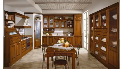 Cucina Classica Etrusca angolare in legno e vetro decorato di Aran