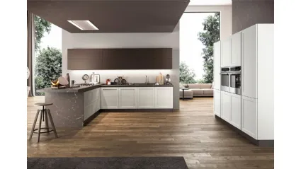 Cucina angolare Classica Frame con basi in Frassino e top in laminato effetto Marmo di Arredo3