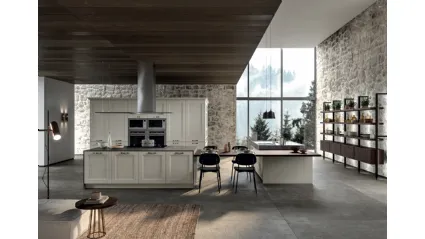 Cucina Classica angolare Gioiosa in legno di Frassino laccato Nebbia a poro aperto e top in laminam Pietra Grey di Arredo3