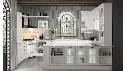 Cucina Classica Imperial Glamour angolare in Frassino Bianco Canapa laccato a poro aperto di Aran