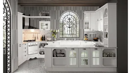 Cucina Classica in Frassino Bianco Canapa laccato a poro aperto Imperial Glamour con penisola di Aran