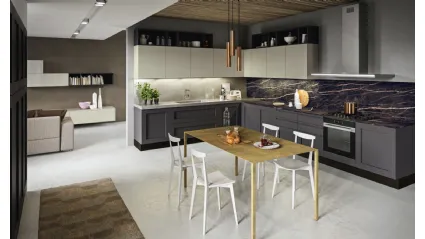 Cucina Classica angolare Licia in legno di Rovere Grigio Antracite e Grigio Seta di Aran