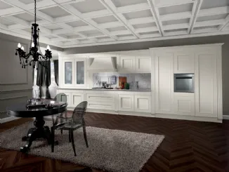 Cucina Classica lineare Melograno in Rovere laccato Bianco con top e schiena in marmo di Composit