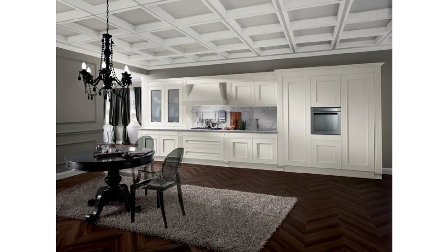 Cucina Classica lineare Melograno in Rovere laccato Bianco con top e schiena in marmo di Composit