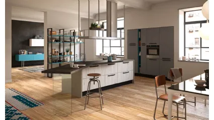 Cucina Design con penisola Faro in Rovere sbiancato di Aran