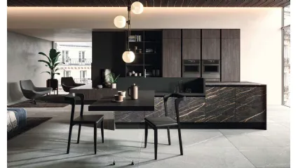 Cucina Design con penisola Bijou in grès cava noir desir di Aran