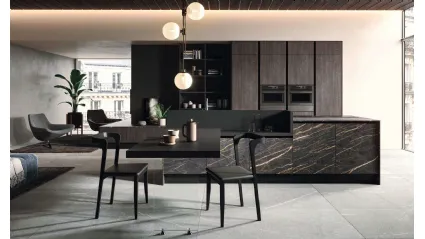 Cucina Design con isola Bijou in grès cava noir desir di Aran