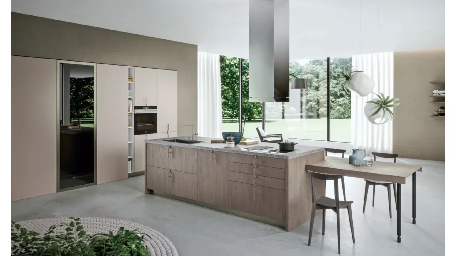 Cucina Design Lab13 con basi in LPL Rovere cenere con anta Plana di Aran