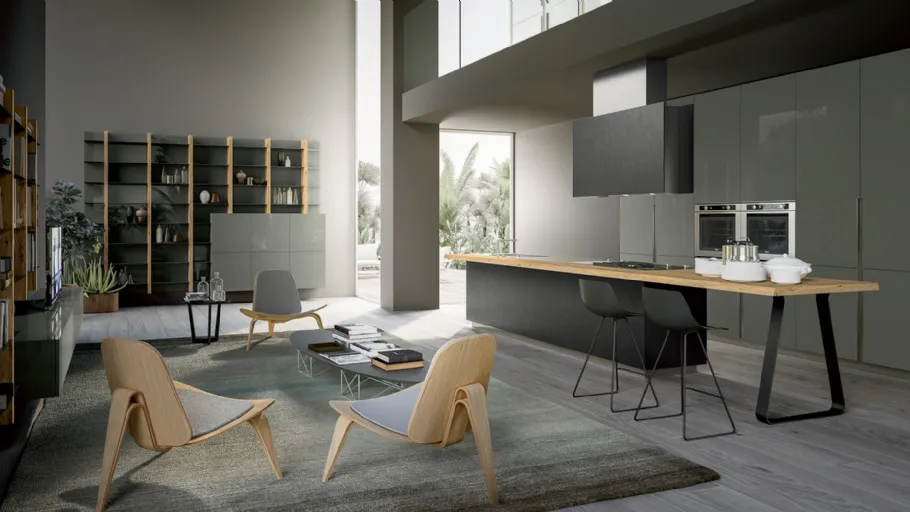 Cucina Design con isola Lounge Peltro Nero di Composit