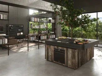 Cucina Design a isola di forma quadrata con albero centrale Oasi in Rovere ossidato di Aran