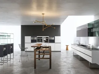 Cucina Design ad angolo Sipario in Fenix Alaska e Grigio Bromo di Aran