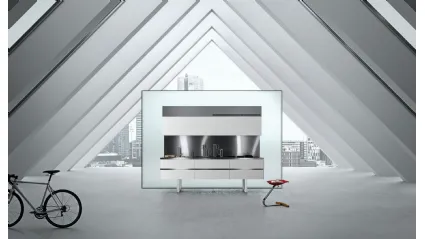 Cucina Design lineare Sipario in Fenix Bianco Alaska e Acciaio inox di Aran