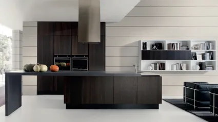 Cucina Design lineare Volare in Rovere termotrattato e top in Pietra di Aran