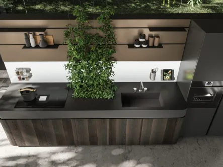 Cucina Design Oasi in Rovere ossidato con piante inserite nel top di Aran
