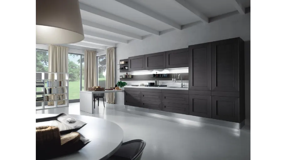 Cucina Moderna con penisola Melograno Rovere tinto Nero di Composit