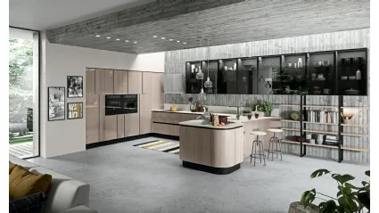 Cucina Moderna con penisola Erika in LPL Rovere cipria di Aran