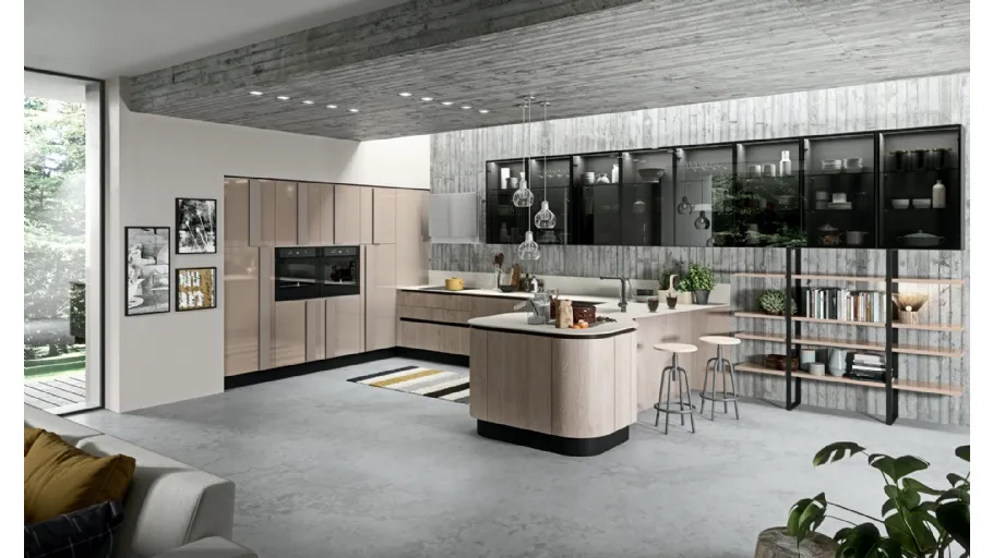 Cucina Moderna con penisola Erika in LPL Rovere cipria di Aran