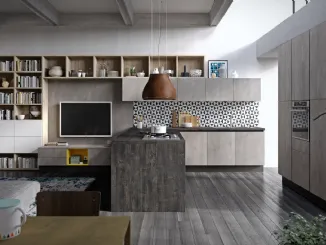 Cucina Moderna angolare Faro e Quadro Rovere graffiato e Cemento di Aran