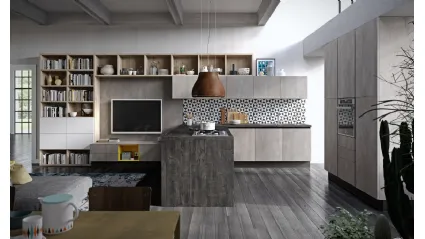 Cucina Moderna angolare Faro e Quadro Rovere graffiato e Cemento di Aran