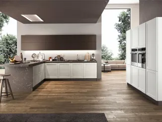 Cucina angolare Moderna Frame con basi in Frassino e top in laminato effetto Marmo di Arredo3
