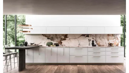 Cucina Moderna lineare Guadalupe in legno con top in marmo di Aran