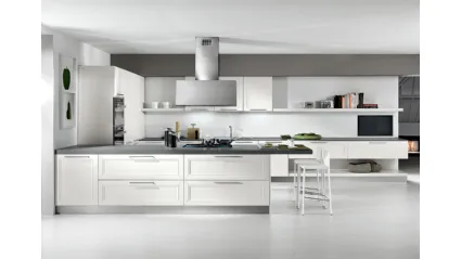 Cucina Moderna Itaca angolare a ferro di cavallo in legno massello di Frassino laccato Bianco a poro aperto di Arredo3