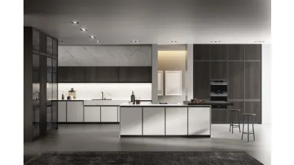 Cucina Moderna in Pet e rovere ebano con isola Kronos 01 di Arredo3