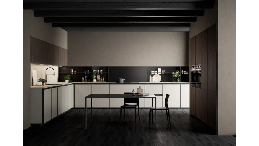 Cucina Moderna angolare Kronos in vetro Nebbia opaco di Arredo3